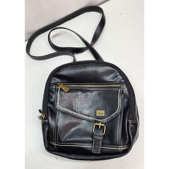 b.o.c. Handbags - B.O.C. Black Faux Leather Mini Backpack Purse With Adjustable Straps & Gold Acce